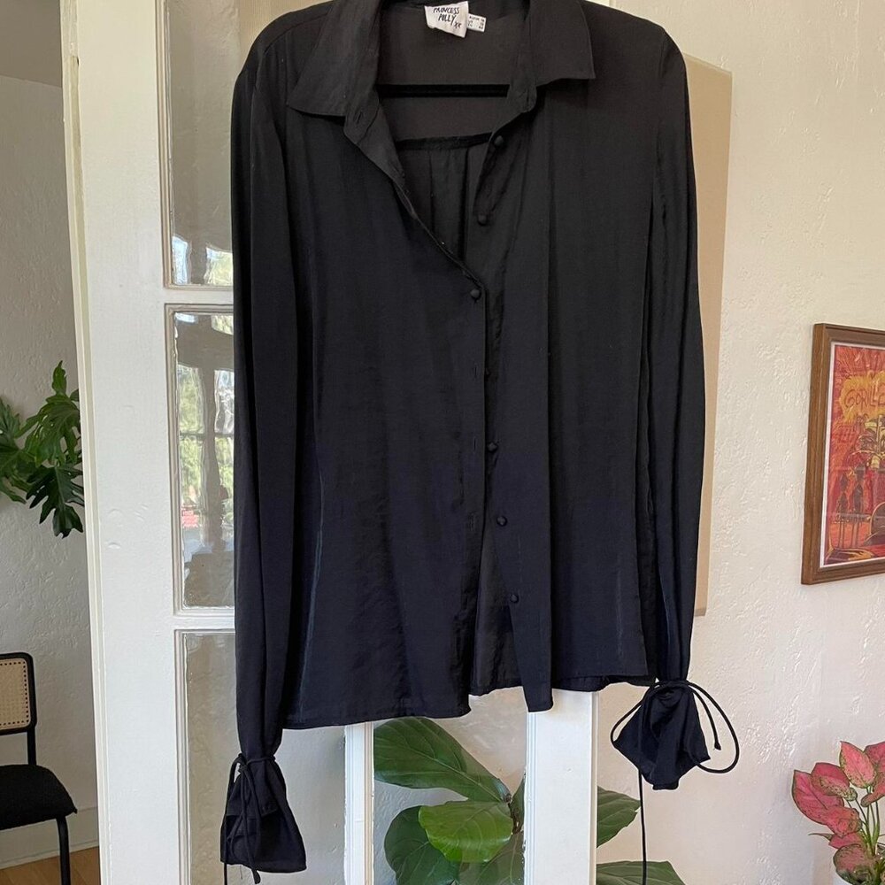 Black Silk Blouse with sleeve ties